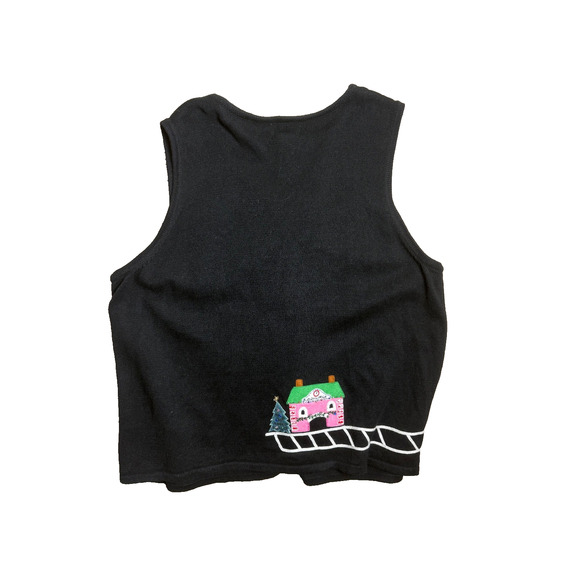 Quacker Factory Black Christmas Train Sweater Vest Toys Sz 3X Embellished Cute - Picture 8 of 9